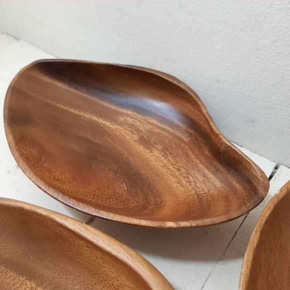 Vintage Genuine Monkeypod Wood Seed Pod Shaped Dish Lot of 3 Wooden Monkey Pod - Picture 3 of 12